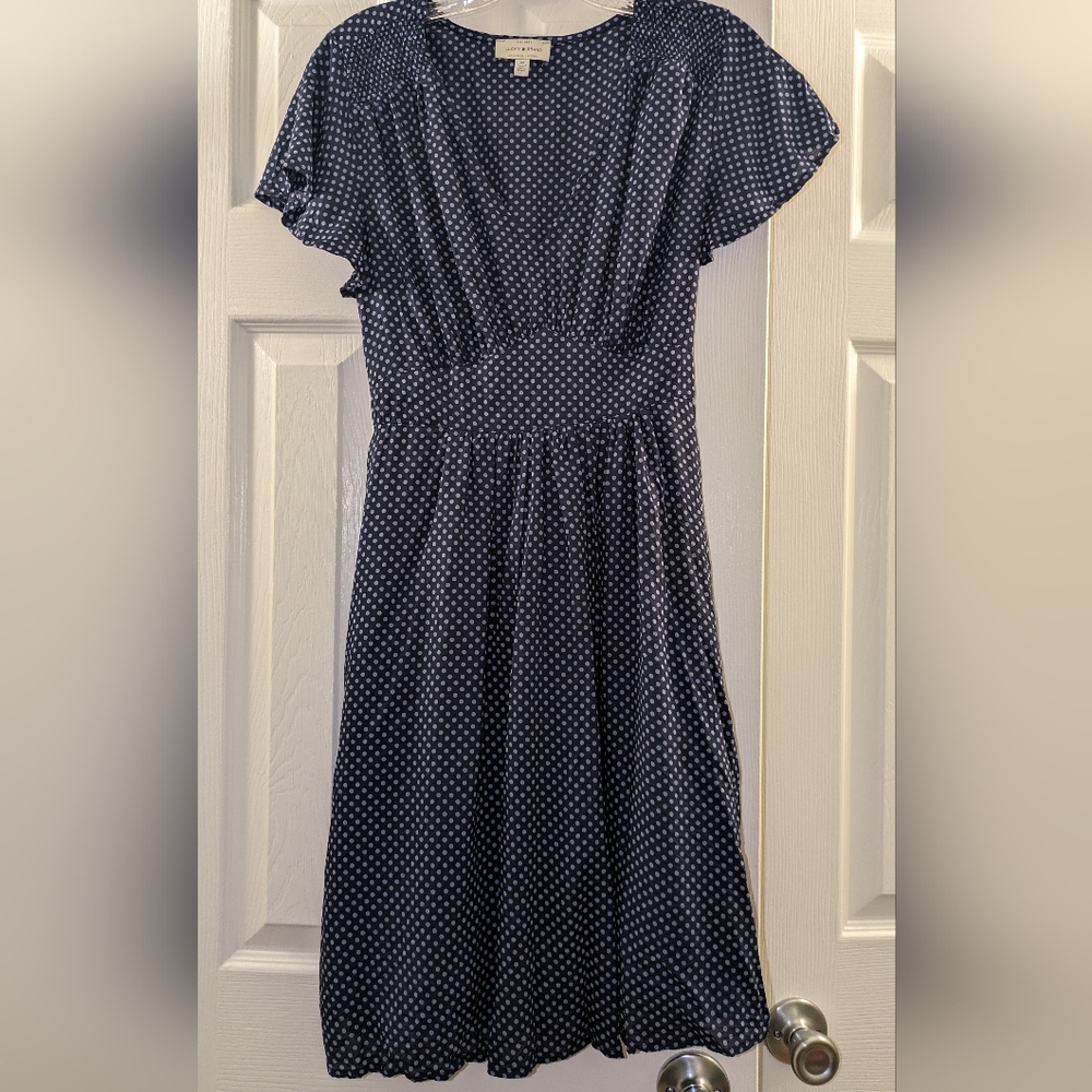 Lucky Brand Navy Polka Dot Dress Sz M